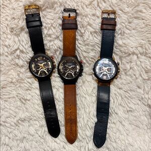 Men's Black and Brown Leather Strap Chronograph Watch - Classic Style